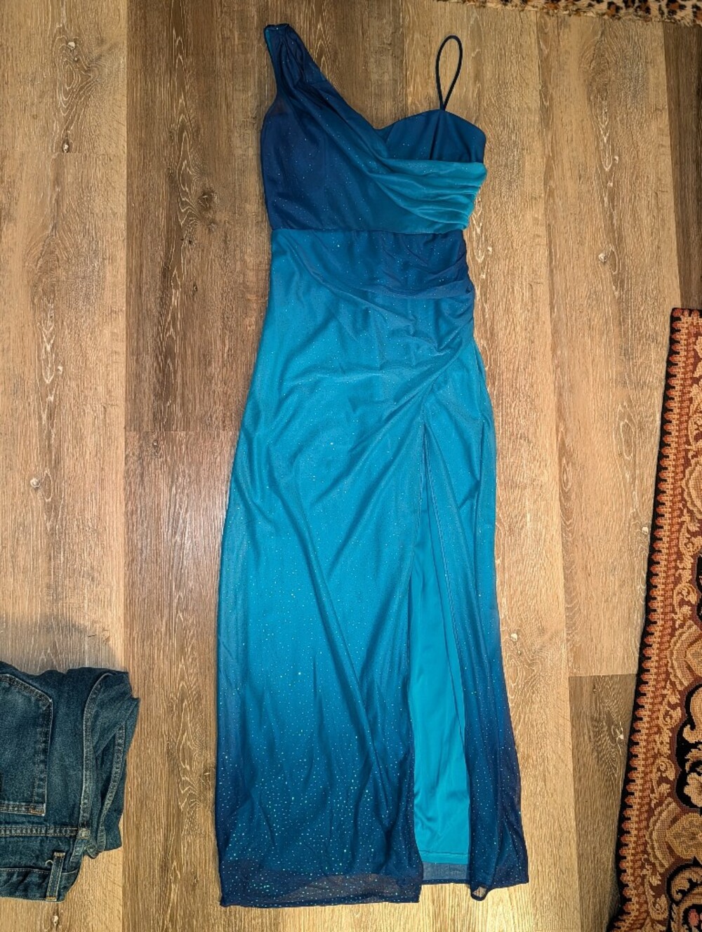 Womens Blue Ombre Maxi Formal Dress